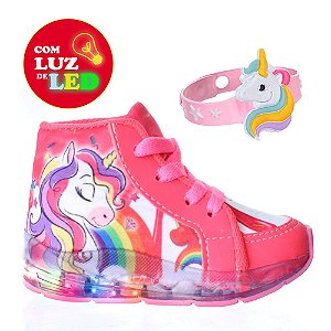 Tenis Botinha Criança Menina Unicornio com Luz Rosa Pemania