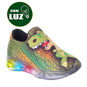 Tenis Luz Led Dinossauro T Rex Calce Fácil Infantil Menino