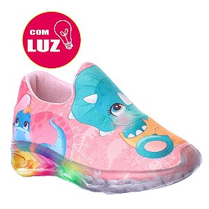 Tenis Led Luz Dinossauro Baby Infantil Menina Calce Fácil