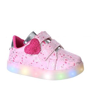 Tenis Luz Led Infantil Menina Love Coração Rosa