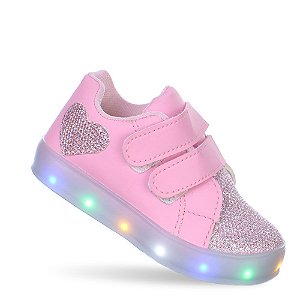 Tenis Luz Led Coração Infantil Menina Glitter