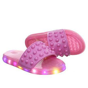 Chinelo Pop It Slide Luz De Led Rosa Infantil Feminino