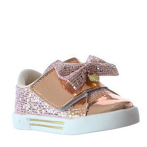 Tênis Sapato Infantil Menina Baby Laço Rose Gold