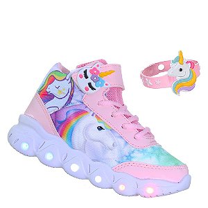 Tenis Botinha Infantil Unicornio de Luz Led Brilha+ Pulseira