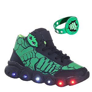 Tenis Botinha Personagem Infantil Luz Led Brilha+ Pulseira