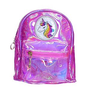 Bolsa Mochilinha Unicornio Com Brilho Holográfico Pink