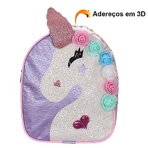 Bolsa Mochilinha De Unicornio Com Brilho 3D Infantil Menina
