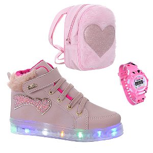 Tênis Bebê Casual Glitter Bichinho Coração Rosa