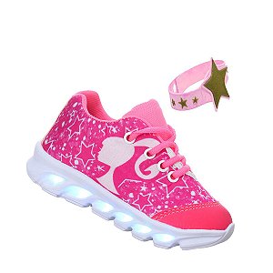 Tênis luminoso de led rosa pink infantil feminino + pulseira