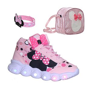 Kit Infantil Princesa Tenis de Led Luz Vem Bolsa e Pulseira