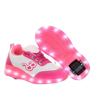Tenis patins rodinha com led infantil feminino branco rosa