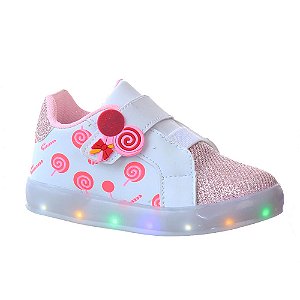 Tenis Sapato Menina Infantil Luz Led Colorida Pirulito Casual