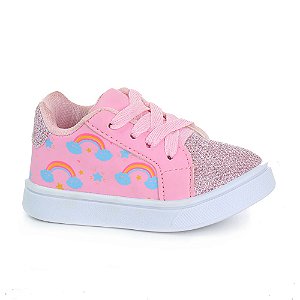 Tenis Infantil De Menina Criança Rosa Arco Iris Casual Confortável