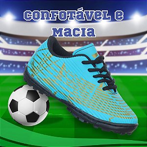 Chuteira Infantil Menino Masculino Azul Celeste Campo Trava Society
