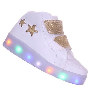 Tenis Led Menina Estrela Branco Feminino Luz Barato