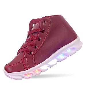 Tenis  Infantil Led Bordo Com Luzes Masculino