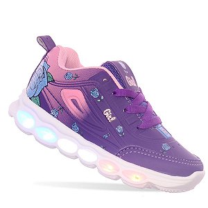 Tenis para menina com luzes de led floral glitter feminino