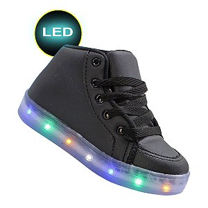 Tenis botinha preta com luzes de led infantil cano medio