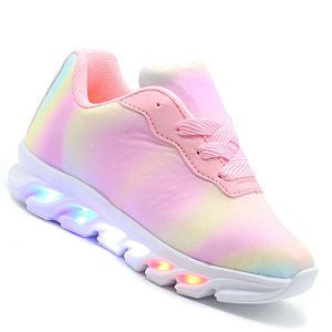 Tenis com luz de led infantil juvenil tie dye araco iris