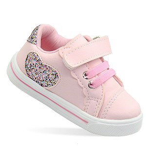 Tenis de menina infantil feminino rosa coração glitter