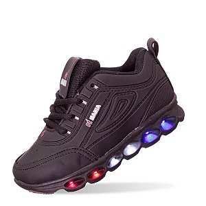 Tenis Led Preto Pemania Infantil Masculino Meninos