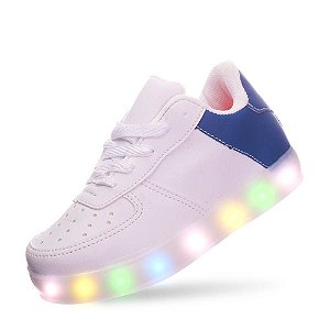 Tênis Infantil Masculino Com Luzes de Led Branco Azul