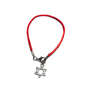 Pulseira vermelha - Pingente Estrela de Davi Prateada