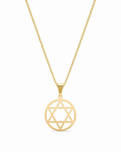 Colar Estrela de David Redonda G - Banhado a Ouro 18K