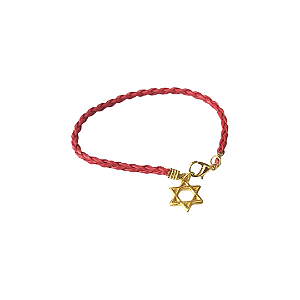 Pulseira vermelha - Pingente Estrela de Davi Dourada