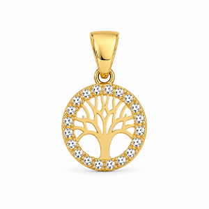 Pingente Árvore da Vida Redondo - Banhado Ouro 18K - Zircônia Cravejada