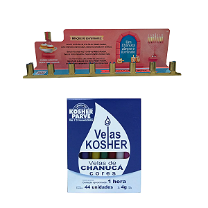 Kit Chanukiá Alumínio + Velas para Chanuká (44 un)