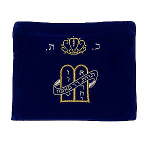 Capa para Tefilin Bordado Torá - Veludo Azul Marinho