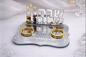 Porta velas de Acrílico Espelhado - Shabat Shalom