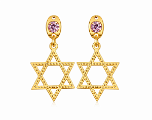 Brincos Estrela de David com Pedrinha Rosa - Dourado
