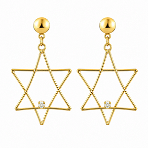 Brincos Estrela de David Com Pedrinha - Dourado