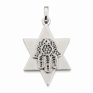 Pingente Estrela de David com Hamsa - Prateado