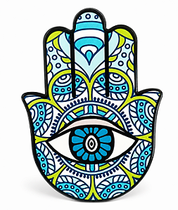 Hamsa de cerâmica - Olho Grego Azul