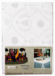 Toalha de Mesa Branca Decorada - Shabat Shalom