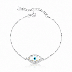 Pulseira de Olho Grego Madre Pérola com Zircônias - Prata 925