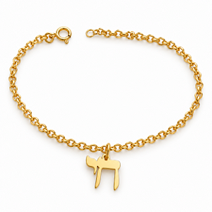Pulseira Elo Português Pingente Chai - Ouro 18k