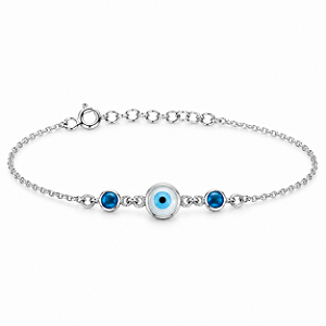 Pulseira Olho Grego e Pedrinhas Azuis - Prata 925
