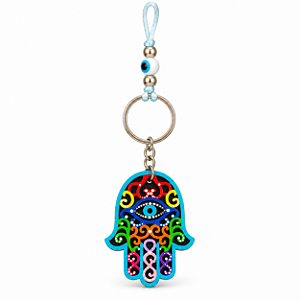Chaveiro Hamsa de Madeira com Olho grego