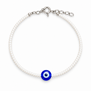 Pulseira de Miçangas Olho grego Azul - Fecho de Prata 925