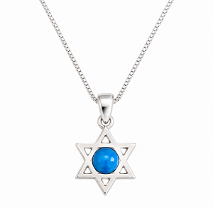 Colar Estrela de David com Pedra Central Ágata - Prata 925
