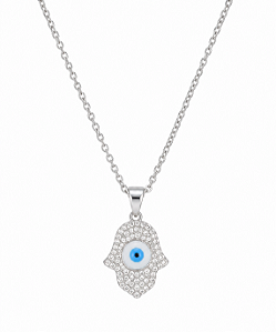 Colar Hamsa Com Olho Grego Azul Repleta de Zircônias - Prata 925
