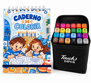 Caderno de Colorir Judaico Infantil com Kit de 24 Canetas