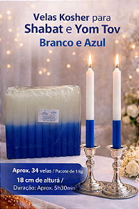 Velas Kosher para Shabat e Yom Tov - Branco e Azul - 1 Kg