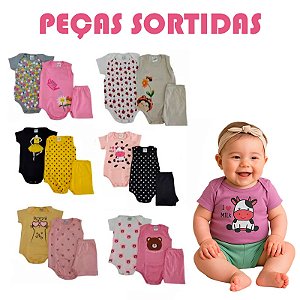 Kit 3 a 12 Peças Roupa Bebê Body MENINA Algodão Curto