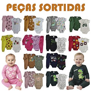 Kit 6 Peças Sortido Body de Bebê Menino Menina Roupa de Inverno Manga Longa e Curta Conjunto Para Bebê Tamanho RN ao GG