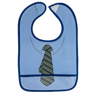Babador impermeável de plástico com bolso cata migalhas New Look (Azul c/ Gravata) - Kababy